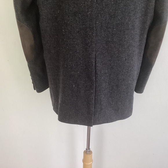 VTG Executive Collection Brown Gray Tweed Leather Button Suede Elbow Patch Coat - Picture 8 of 16